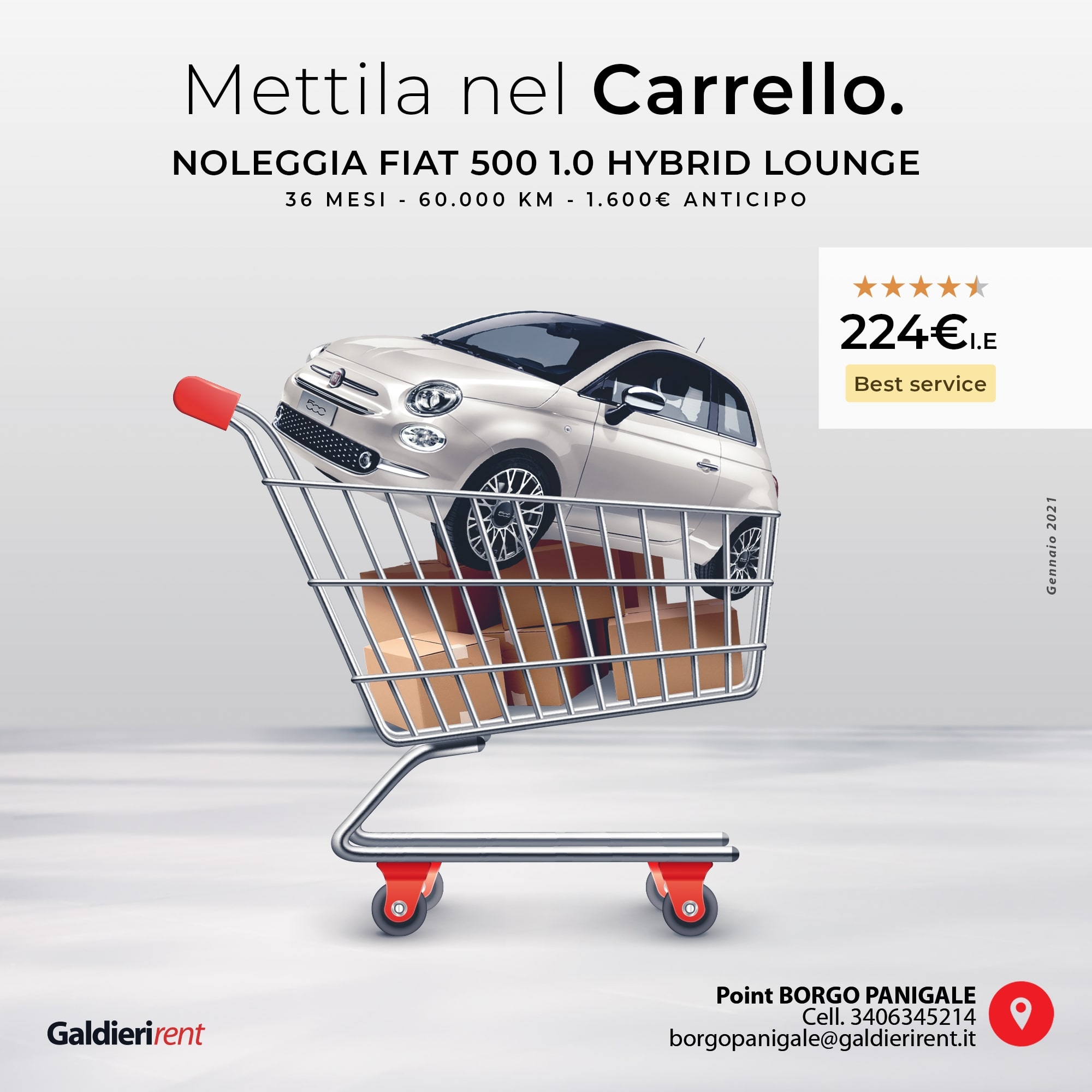 Fiat 500 Noleggio Bologna 224€ 01/2021